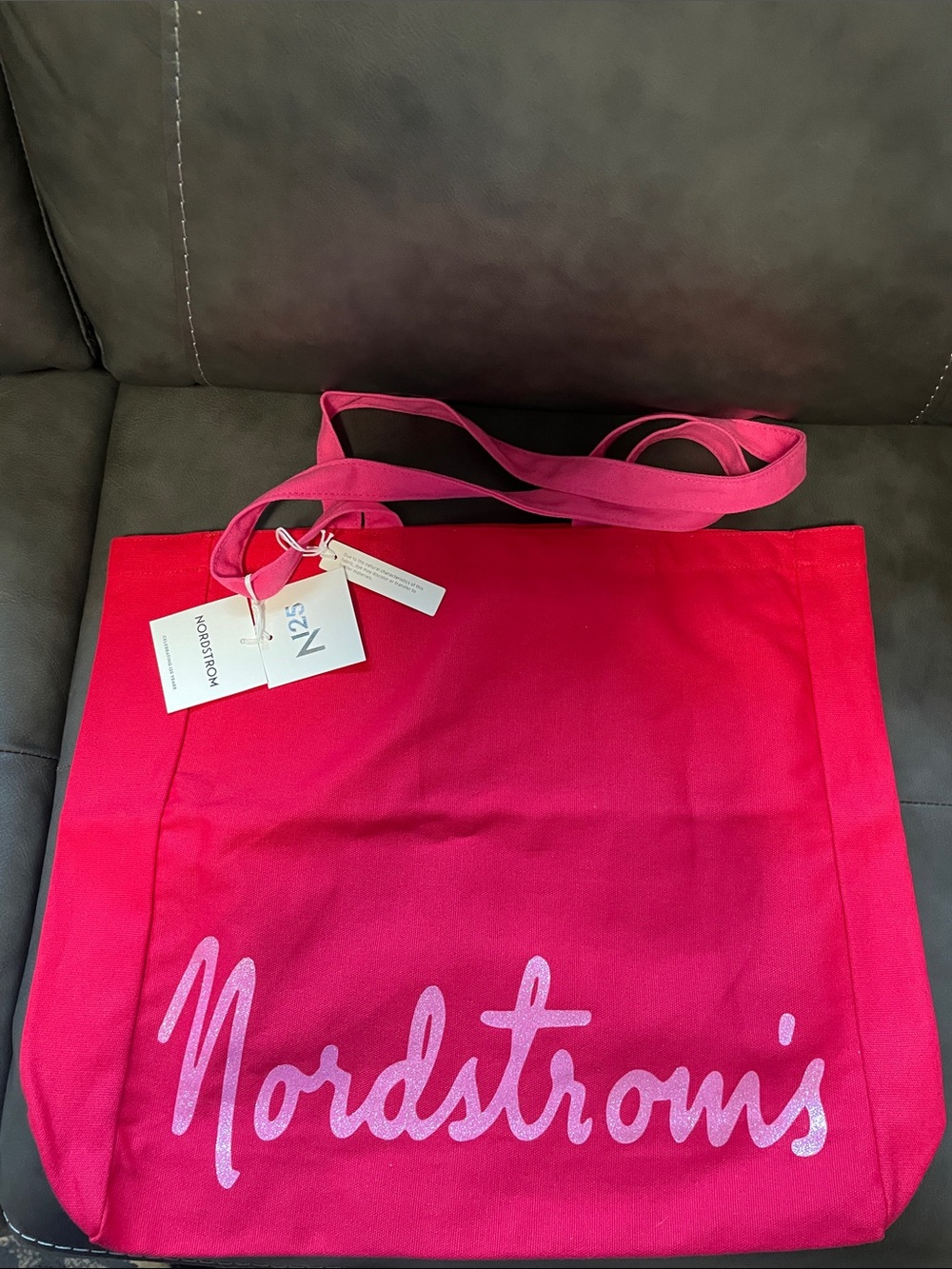 Nordstrom Hot Pink Canvas Tote with Script Logo